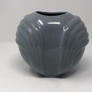 Post Modern Art Deco Grey Glazed Ceramic Vase 1980's Retro
